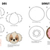 KindKids Let's Draw Cute Stuff by Schiffer Publishing, Ltd. is a step-by-step illustrated guide to drawing a cartoon dog and a donut, featuring colored examples and tips—perfect for any kids drawing book collection.
