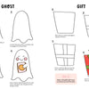 KindKids Let's Draw Cute Stuff by Schiffer Publishing, Ltd. features step-by-step guides for kids to draw a book-loving ghost and a green-ribboned red gift box, using simple shapes and clear instructions—ideal for any kids drawing book!.