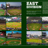 America's Ballparks by Schiffer Publishing, Ltd. features a collage of aerial, field, and grandstand views of eight NL East stadiums with text on a green background celebrating baseball history and iconic ballparks.