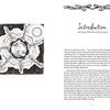 An open spread of "Eco-Spirituality in the 21st Century" by Schiffer Publishing, Ltd. shows swirling patterns and words like Resilience, Reciprocity, and Knowledge around a wolf’s head on the left, with an Introduction and text on the right.