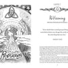 A black and white illustration from "Eco-Spirituality in the 21st Century" (Schiffer Publishing, Ltd.) features a robed figure under a tree, banners reading “Dreaming a New Story,” and introduces Chapter 7: “ReVisioning.”.