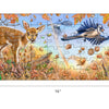 The Tiniest Giant 4-in-1 Puzzle Set by Schiffer Publishing, Ltd. features a 24-piece puzzle with a fawn in autumn leaves, two blue jays, acorns, and orange foliage. Ideal for kids' puzzle fans. Dimensions: 16" W x 8" H.