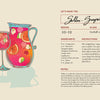 An illustration of a pitcher and glass with colorful fruit and sangria from “The Booze-Free Bar(c)art Book” by Schiffer Publishing, Ltd., featuring an alcohol-free Soller Sangria recipe with ingredients, instructions, and a local note.