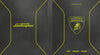 Dark textured background with neon yellow lines. Left shows Automobili Lamborghini Special Edition; right features bull logo, PAST PRESENT FUTURE below. Top right: SIMONLUCA PINI—an eye-catching tribute from Schiffer Publishing, Ltd.