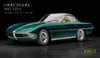 A striking green Lamborghini 350 GTV appears on a black background with “Lamborghini 350 GTV, the first car off the line, 1963”—an ideal image for Automobili Lamborghini Special Edition by Schiffer Publishing, Ltd. and fans of luxury sports cars.