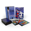 The Dark Daughter Tarot by Schiffer Publishing, Ltd. includes a blue box, guidebook, and five illustrated cards with vibrant divine feminine art, creating an empowering goddess tarot deck with mystical scenes.