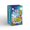 Patch Tarot by Schiffer Publishing, Ltd. is a vibrant tarot deck featuring a blue cartoon figure with a yin-yang symbol on the box, set against a cosmic and natural backdrop—ideal for lovers of esoteric art and spirituality.