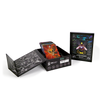 The MicroCosmic Oracle by Schiffer Publishing, Ltd. features a black illustrated box with vibrant divination cards inside—one displays a bird with outstretched wings. A cosmic-themed guidebook stands beside this astrology oracle deck.