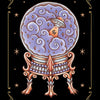 The Nocturnal Garden Lenormand by Schiffer Publishing, Ltd. features its Clouds card: a crystal ball with swirling purple clouds and an orange lightning bolt on a gold and red stand, set against black, with the number 6 at the top.