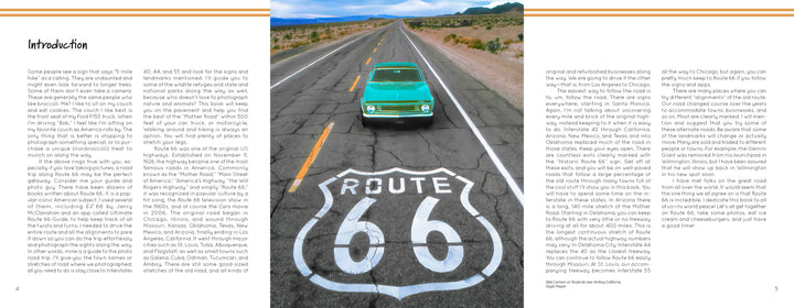 Capture the spirit of Route 66 with "Get Your Pics on Route 66" by Schiffer Publishing, Ltd.—featuring stunning photography of vintage cars, open desert, and mountains beneath clear blue skies. Perfect for Route 66 enthusiasts.