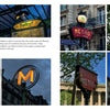 Discover "The Little Book of French Signs" by Schiffer Publishing, Ltd.—a vibrant collage of Paris Metro station signs in styles from art nouveau to modern, set against urban backdrops that celebrate the essence of French street art.