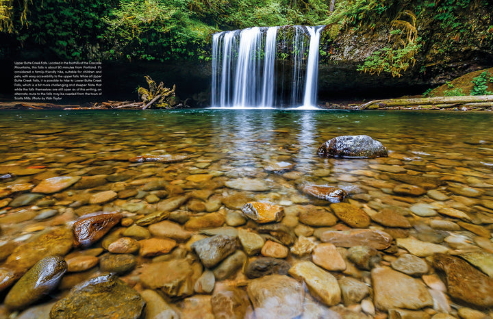 Discover "Oregon Waterfalls" by Schiffer Publishing, Ltd.—a guide to stunning falls set in lush forests, ideal for waterfall photography and unforgettable Oregon adventures.