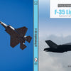 Book cover for F-35 Lightning II by Schiffer Publishing, Ltd. shows modern military aircraft, with F-35 jets in flight and on the ground under a clear sky, depicted in blue and gray tones.