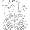 Chadwick the Crab's 40th Birthday Coloring Postcards by Schiffer Publishing, Ltd. feature a cartoon crab in a party hat holding a cake with one candle. The cake says Happy Birthday against a background of cheerful clouds—great for coloring fun!.