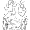 Two ducks in a pond with "LOVE YOU!" above and two frogs holding hands below, perfect for Chadwick the Crab's 40th Birthday Coloring Postcards by Schiffer Publishing, Ltd.—great for birthday or greeting cards.