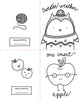 Pumpkin Patch Pals by Schiffer Publishing, Ltd. is a fall-themed coloring book page featuring four delightful sections: yarn with "colored with love by," a sweater-wearing owl labeled "Sweater weather," two apples, and a smiling apple with glasses labeled "one smart apple." Perfect for autumn-themed art and cozy paper craft coloring book projects.