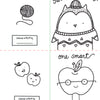 Pumpkin Patch Pals by Schiffer Publishing, Ltd. is a fall-themed coloring book page featuring four delightful sections: yarn with "colored with love by," a sweater-wearing owl labeled "Sweater weather," two apples, and a smiling apple with glasses labeled "one smart apple." Perfect for autumn-themed art and cozy paper craft coloring book projects.