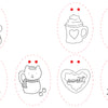 Six oval outlines featuring Christmas-themed line drawings—including a gingerbread cookie, a mug with whipped cream, a figure in earmuffs, holly leaves with berries, a bear in a mug, a heart-shaped cookie, and a Christmas tree—make this an ideal paper craft coloring book page for holiday art projects or the perfect addition to your "Christmas Market Crew" collection from Schiffer Publishing, Ltd.