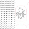 Black and white drawing of ocean waves beside cut-out templates for a smiling octopus with a hat and a narwhal with a bow tie. Two semicircle bases create stand-up dolls from the Under the Sea Besties coloring book by Schiffer Publishing, Ltd.