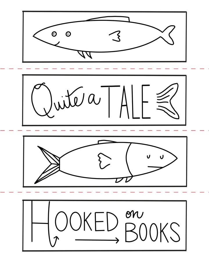 Black and white illustration with fish and playful text from Under the Sea Besties by Schiffer Publishing, Ltd., arranged in four panels—perfect for ocean-themed coloring books or papercraft projects.