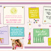 A vibrant bulletin board displays sticky notes, sketches, and art club reminders about the Good Vibes Art Club Learn to Draw by Schiffer Publishing, Ltd., featuring handwritten tips, positivity messages, and a photo of a smiling member.