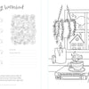 Enjoy relaxing with The Very Cozy Coloring Book by Schiffer Publishing, Ltd., featuring a swatch section and a cozy winter scene—steaming mug, books, mittens, candle, plants, and a snowy cottage visible through a nighttime window.