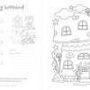Enjoy a relaxing worksheet from "The Very Cozy Coloring Book" by Schiffer Publishing, Ltd., featuring a cozy cat scene with swatch space on the left and a whimsical mushroom house on the right—ideal for cat coloring book fans.