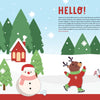 Delight in the KindKids Holly Jolly Christmas Puzzle Book by Schiffer Publishing, Ltd.—a snowy winter scene with pine trees, ice-skating animal friends, a snowman, and cozy houses. Perfect for festive puzzles or a Christmas activity book!.