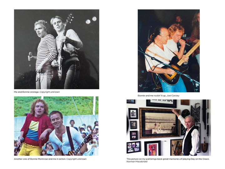 Four photos capture classic rock moments with Ronnie and the Gamma band, as described in Rock ’n’ Roll Slum Kid from Schiffer Publishing, Ltd.