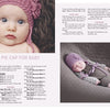 A baby in a pink cap made with patterns from "Knitting for Little Sweethearts" by Schiffer Publishing, Ltd. gazes upward; below, the baby sleeps on a gray blanket. Knitting instructions for this adorable children's item appear beside the images.