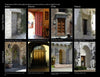 A visual reference chart from Schiffer Publishing's "Mediterranean Architecture" shows square and arched doorways—Rustic, Mission, Estate, and Palazzo—labeled by style, location, and date, progressing from simple to formal designs.