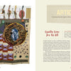 On the left page of "Visioning Human Rights in the New Millennium" by Schiffer Publishing, Ltd., a textile art piece with mixed fabrics and a central photo is shown; the right page presents ARTICLE 3 and handwritten notes.