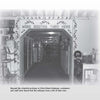 Black-and-white photo from Scare-izona by Schiffer Publishing, Ltd.: an archway in an alleged haunted Arizona antique shop, with a "MORE BOOTHS THRU HERE" sign, shelves of vintage items, and a person at the entrance to another room.