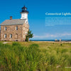 A historic stone lighthouse on the coast overlooks the ocean, surrounded by green grass—an ideal scene for enthusiasts. "Lighthouses and Coastal Attractions of Southern New England" by Schiffer Publishing, Ltd. is featured in white text beside the building.