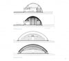 Architectural drawings of three dome-shaped building cross-sections detail internal structure and rooms, inspired by contemporary igloo design, from the book "Igloo" by Schiffer Publishing, Ltd.