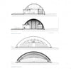 Architectural drawings of three dome-shaped building cross-sections detail internal structure and rooms, inspired by contemporary igloo design, from the book "Igloo" by Schiffer Publishing, Ltd.