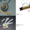 A collage of four "On Body and Soul" jewelry pieces by Schiffer Publishing, Ltd., features handwritten notes, rolled paper pendants, scroll necklaces, and brooches with tags or sketches—each a modern amulet with unique text elements.