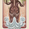 Stylized cedar tree with a face exhales swirling blue-white mist, green branches above. Labeled "Cedar - Ritual," this art from The Herbal Healing Deck by Schiffer Publishing, Ltd. evokes the power of medicinal plants and herbal medicine.