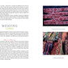 A book spread from "Weaving Patterned Bands" by Schiffer Publishing, Ltd. displays text on weaving links and photos of Estonian-Finnish and colorful Estonian bands, celebrating Baltic craft traditions.