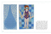 Let’s Get Creative With Quilt Labels by Schiffer Publishing, Ltd. shows a girl in a swimsuit with goggles and pool noodles on a blue patchwork quilt. Hand-embroidered labels appear inside a water droplet, framed by wave borders.