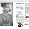 A black-and-white spread from "Lexicon of Tribal Tattoos" by Schiffer Publishing, Ltd. features a detailed illustration of a person with traditional tattoos and jewelry, alongside diagrams and text explaining tattoo motifs and their cultural meanings.