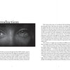 A page from The Empath and the Dark Road by Schiffer Publishing, Ltd. features a grayscale image of intense eyes with abstract lines, introducing themes of life's events, spirituality, empathy, and emotional control.