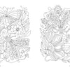 Two detailed black-and-white pages from the Happy Place Coloring Book by Schiffer Publishing, Ltd., featuring butterflies and dragonflies among decorative flowers and leaves—perfect for adult coloring enthusiasts.