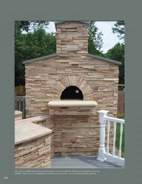 Try new gourmet recipes with The Ultimate Wood-Fired Oven Book by Schiffer Publishing, Ltd., inspired by outdoor ovens with rounded arch openings and stacked stonework, perfect for patios surrounded by greenery and fencing.