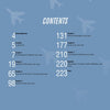 The table of contents for Jezreel Valley Mysteres by Schiffer Publishing, Ltd. features blue pages with white text and subtle Dassault Mystere IVA outlines, plus scattered chapters and page numbers that mirror the Israeli Air Force’s dynamic spirit.