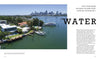 Aerial view of Miami waterfront homes with boats and skyline. Text on the right discusses high tide records in port cities and highlights resilient homes, featuring "Designing for Disaster" by Schiffer Publishing, Ltd. on innovative home design.