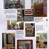 A collage of photos from "Hooked Rugs of The Deep South" by Schiffer Publishing, Ltd. features hooked rugs, vintage radios, folk art, framed needlework, and pillows in a Southern art exhibit with informative captions beside each image.