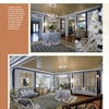 Showhouses 1 by Schiffer Publishing, Ltd. showcases luxurious, French-inspired 19th-century interiors with gilded coffered ceilings, blue and white drapes, ornate rugs, and elegant decor, captured from two angles in historic homes.