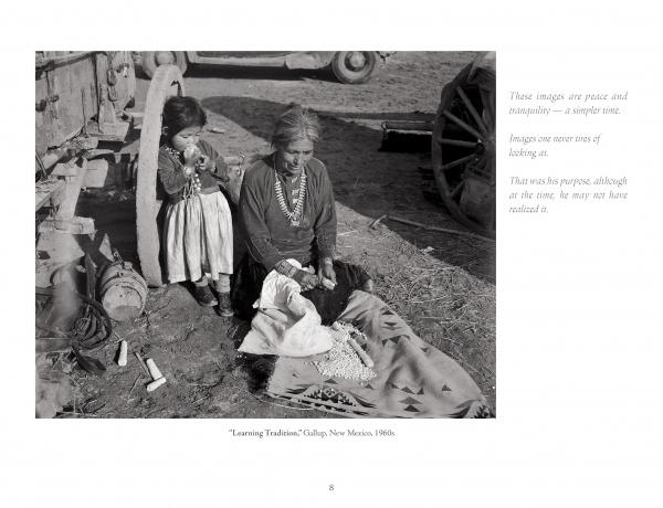 A black-and-white photo in Harvey Caplin's Real Cowboys & the Old West by Schiffer Publishing, Ltd. shows a woman stringing beads with a young girl near a wagon, portraying a peaceful ranch scene. Text is displayed on the right side of the image.
