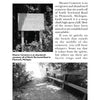 A page from "Ghosts of Southeast Michigan" by Schiffer Publishing, Ltd. displays a wooden Shearer Cemetery sign at an overgrown Plymouth, MI path, sunlight streaming through trees onto the historic site.